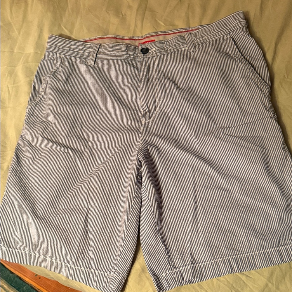 Izod Men's Blue and White Striped Shorts